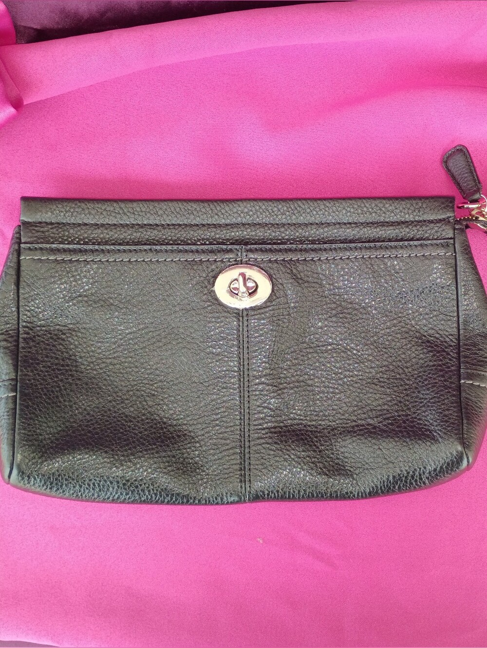 Coach Black Pebbled Leather Clutch with Turnlock Accent